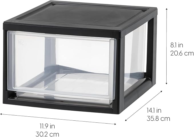 IRIS USA Plastic Storage Drawer Organizer, 14.5 Qt Stackable, 3 Pack, Black