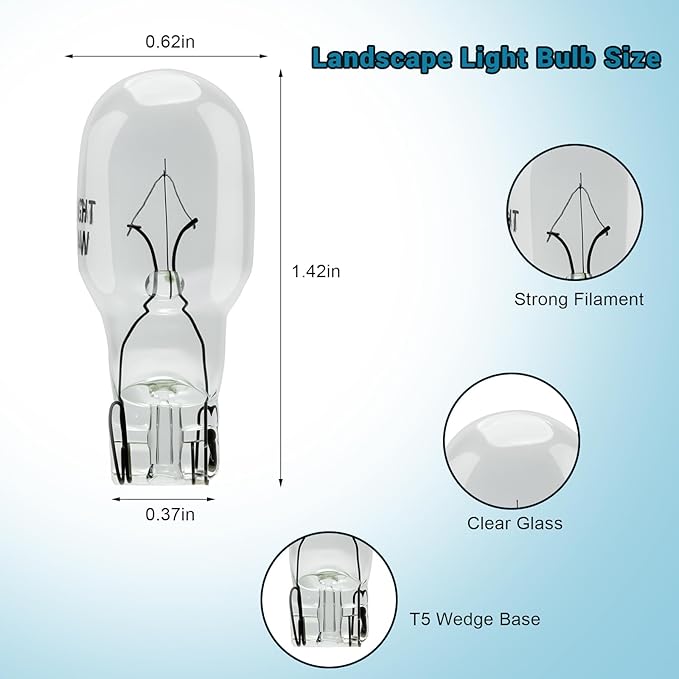 T5 Landscape Light Bulbs 12 Volt 11 Watt Wedge Bulb for Malibu Outdoor Light Bulbs, Garden, Deck and Yard Low Voltage Landscape Lights Bulb -20 Pack