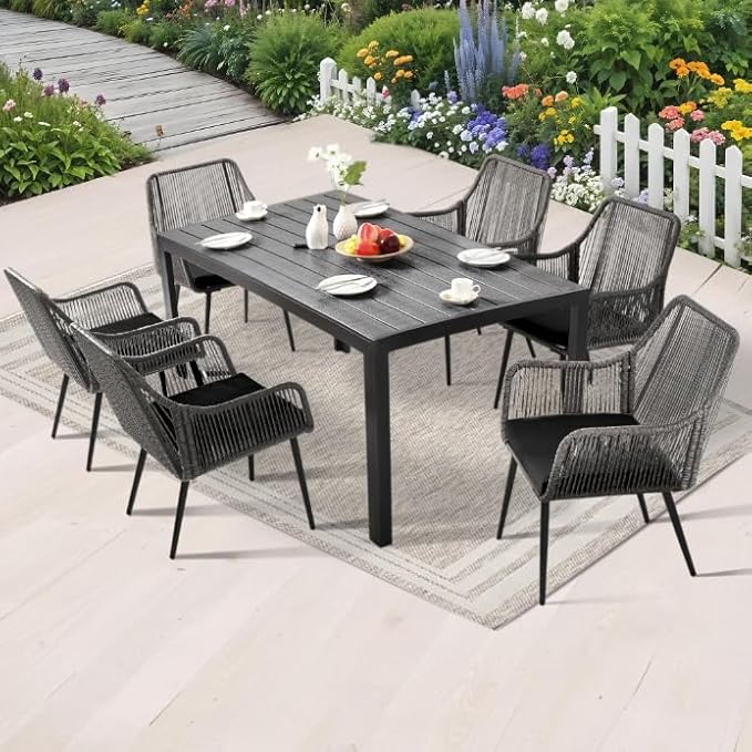 Patio Dining Chairs Outdoor Dining Chairs Set of 4, Woven Twisted Wicker Rattan Chair with Armrest and Cushion, Modern Indoor Outdoor Seating for Garden, Lawn, Backyard, Grey