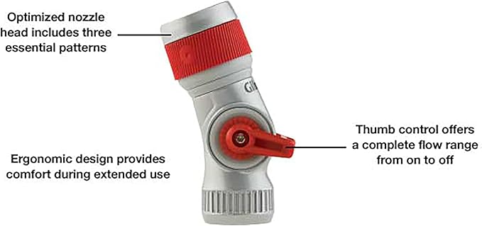 Gilmour Pro 3 Pattern Utility Hose Nozzle with Insulated Grip, Heavy Duty Hose Nozzle for Watering and Cleaning