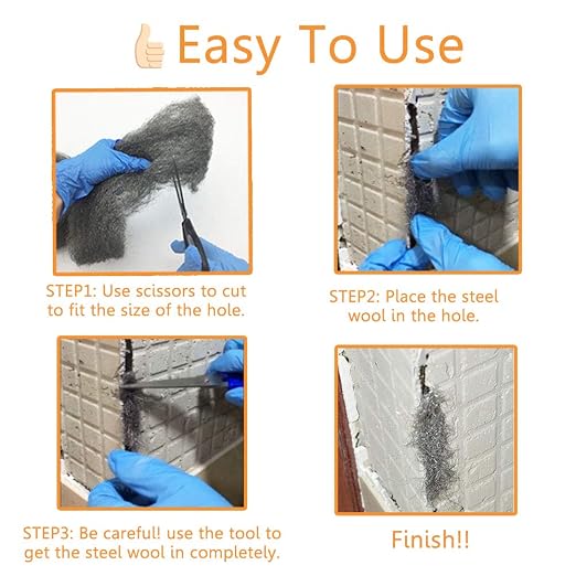 Steel Wool Fill Fabric DIY Kit, Coarse Wire Wool Hardware Cloth, Gap Blocker, Keep Mice Away from Holes/Siding/Pipeline/Vents in Garden, House, 4 Pack × 10FT | Hole Filler, Gap Blocker, Barrier, Keep Mice Away from Holes, Siding, Pipeline, Vents in Gar...