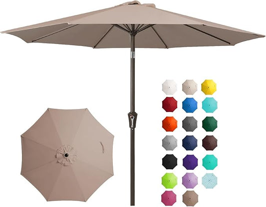 JEAREY 9FT Outdoor Patio Umbrella Outdoor Table Umbrella with Push Button Tilt and Crank, Market Umbrella 8 Sturdy Ribs UV Protection Waterproof for Pool, Garden (Tan)