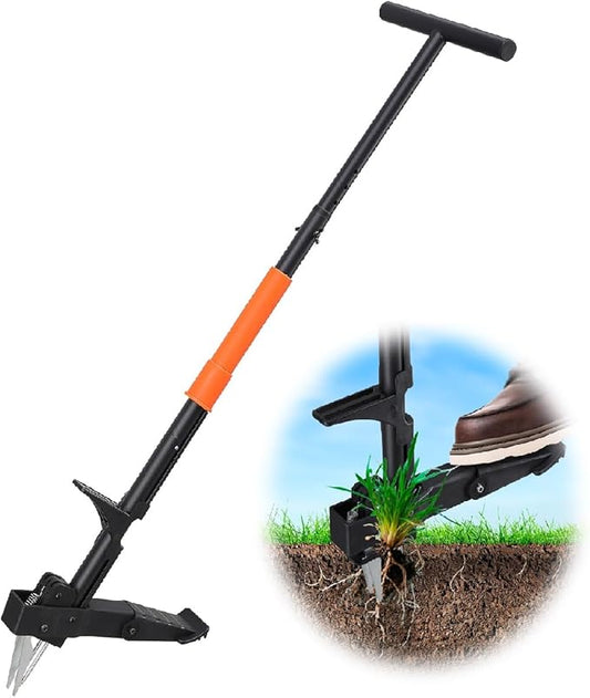 Stand Up Weed Puller with Quick-Release Ejector& Foot Pedal-Easily Remove Weeds Root Without Bending, Pulling or Kneeling! 41" Adjustable T-Handle, 4-Claw Steel Head Tool for Effortless Garden Weeding