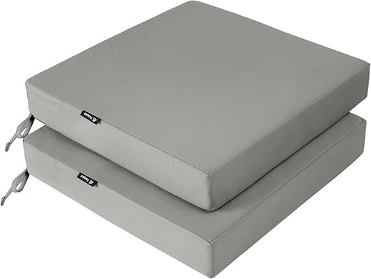 Favoyard Patio Chair Cushions 20 x 20 x 3 Inch Waterproof Outdoor Seat Cushions for Patio Furniture 3-Year Color Fastness Garden Sofa Couch Chair Pads with Handle & Adjustable Straps Set of 2, Grey