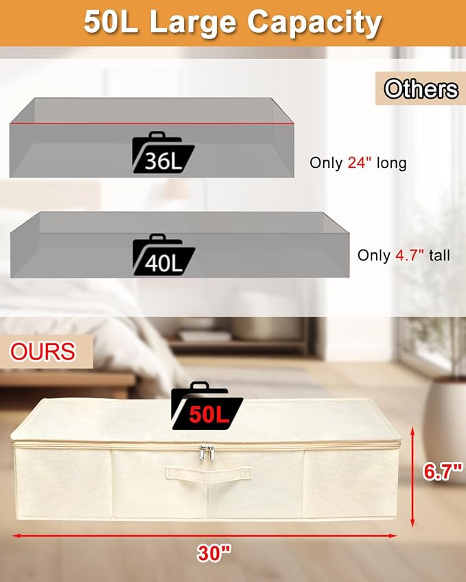 punemi Sturdy Under Bed Wedding Dress Storage Box, 3Pack, Beige