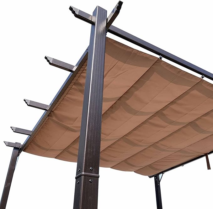 Outsunny 10' x 10' Aluminum Patio Pergola with Retractable Pergola Canopy, Backyard Shade Shelter for Porch, Outdoor Party, Garden, Grill Gazebo, Brown