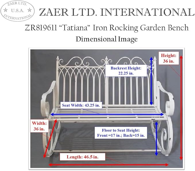Zaer Ltd. Outdoor Metal Rocking Bench (Bench, Antique White)