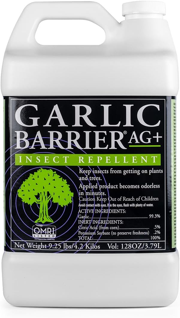 Liquid Garlic Insect Repellent Concentrate, 1 Gallon – OMRI Listed Garlic-Based Formula for Farms, Crops, Gardens & Greenhouses – Indoor & Outdoor Plant Protection