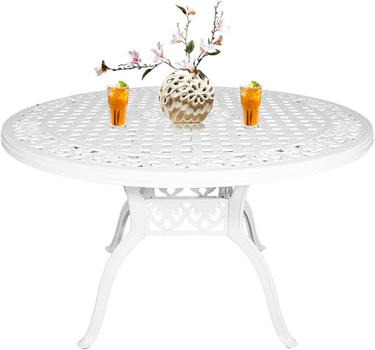 48" Cast Aluminum Outdoor Dining Table,Dining Conversation Side Table, Patio Bistro Table with 2.36" Umbrella Hole for Backyard, Garden, Patio, Porch