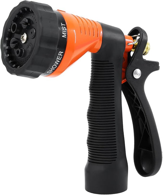 RESTMO Garden Hose Spray Nozzle, Water Hose Nozzle Heavy Duty, High Pressure Hand Sprayer with 6 Adjustable Watering Patterns, Slip Resistant for Watering Plants, Car Washing & Pet Showering, Orange