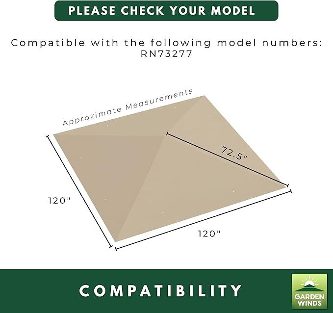 Garden Winds Durable 350 Replacement Canopy Top Compatible with Sonoma Outdoors 2010 10' x 10' Gazebo Model RN73277 - Beige