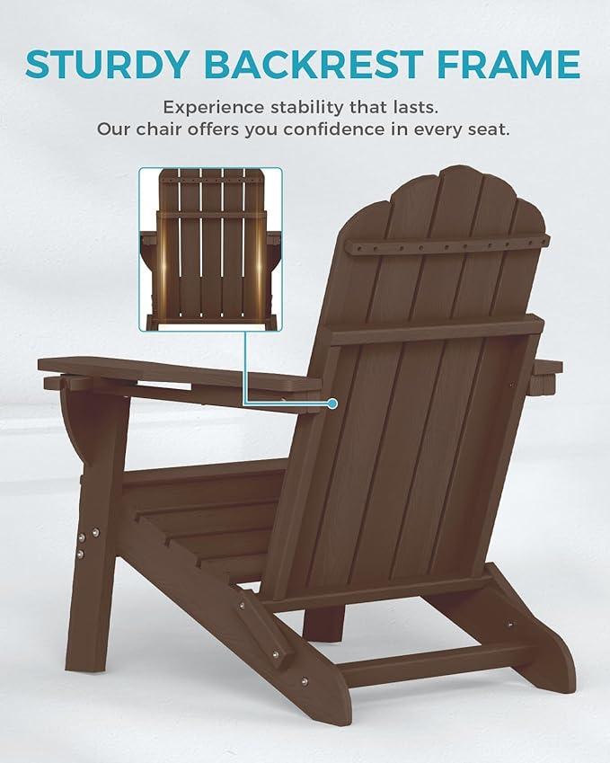 Adirondack Chair, HDPE Material Fire Pit Chairs, Plastic Adirondack Chairs with 2 Cup Holder, Outdoor Lawn Chair for Patio Garden, Brown