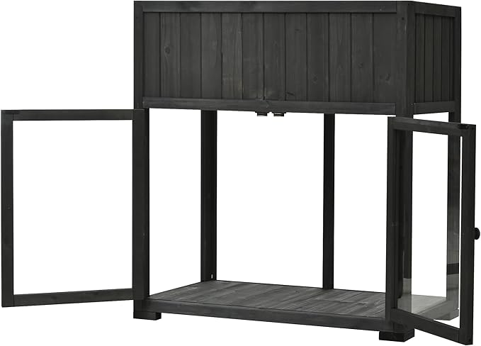 Merax 35.4''x17.7''x37.4'' Raised Garden Bed, Compact 2 Doors Garden Greenhouse with Wheels, Mini Wood Cold Frame Planter Box Stand for Backyard, Patio, Balcony w/Bed Liner,Black