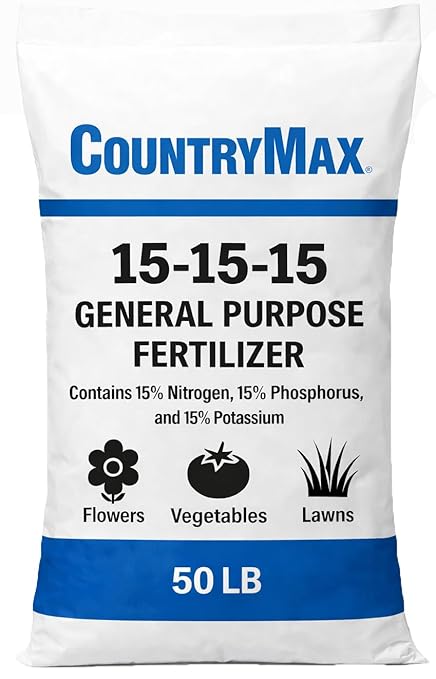 CountryMax 15-15-15 All Purpose Fertilizer, 50 lb Bag, Balanced Nutrition for Flowers & Vegetable Beds, Raised Gardens, Lawns & Grass, Supports Soil Health and Consistent Growth