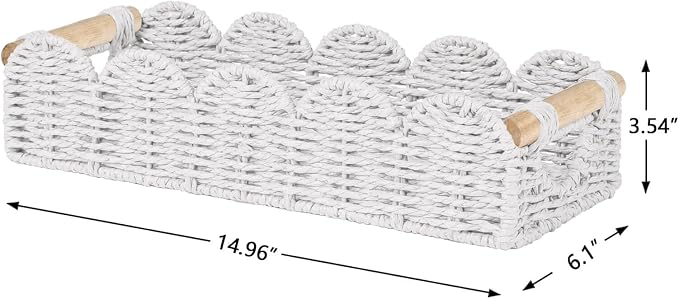 CubesLand Bathroom Basket Organizer, Toilet Tank Basket W/Cut Out Handle | Wicker Toilet Paper Storage Basket Tray, Scalloped Basket for Bathroom Countertop Decorative Also for Home Decor, White