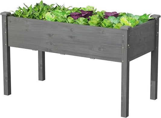 S AFSTAR Raised Garden Bed, Elevated Wooden Planter Box, 48”L x 22”W x 30”H, Outdoor Gardening Planting Bed for Vegetables, Flowers & Herbs Grow, Great for Backyard, Patio, Lawn (Gray)