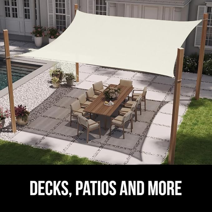 GORILLA GRIP Heavy Duty Sun Shade, UV Protection Fade Tear and Rust Resistant Rectangle Sunshade Canopy, Curved Edges Blocks Sunlight, Breathable Sail, Outdoor Patio, Lawn Garden, 8x12 FT Butter Ivory