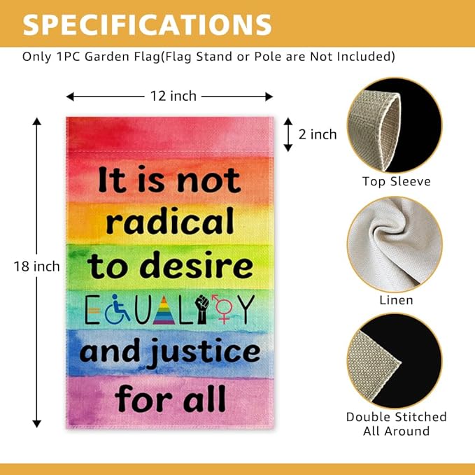 To Desire Equality And Justice Garden Flag, Funny Rainbow LGBTQ Yard Sign for Outdoor Lawn Porch, Social Justice Equality Women Right Inclusion Diversity Kindness Banner, Trans Pride Month Flag
