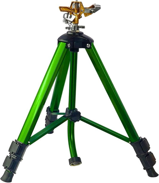 LIULO TOOL Impact Sprinkler on Tripod Base, Tripod Sprinklers with Brass Head, 360 Degree Large Area Irrigation with Extension Legs Flip Locks, Heavy Duty 3/4" Connector for Lawn Yard Garden