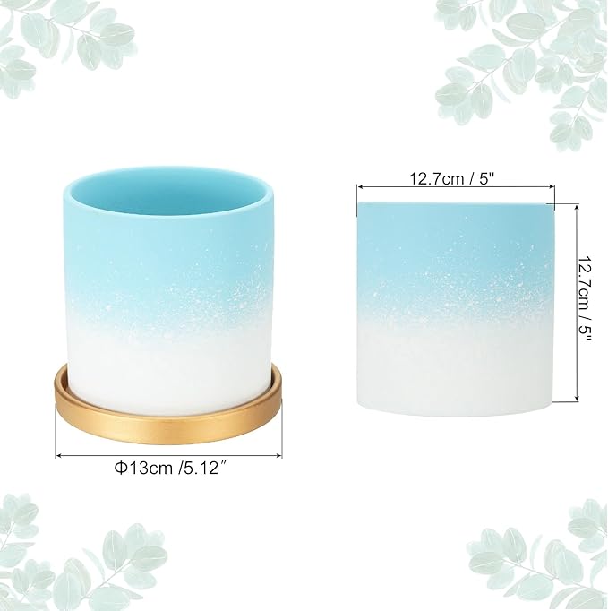 PATIKIL 5.12 Inch Ceramic Plant Pots, Modern Flower Planters Gradient with Drainage Holes for Decorate Home Indoor Plants Succulent Herb, Light Blue