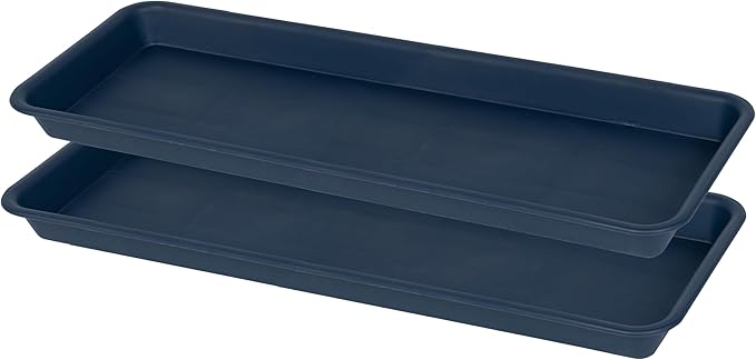 VUWEZ 2 Pack Plastic Plant Trays, Rectangular 14 inch, Indoor/Outdoor Plant Water Drip Trays for Flower Pot Planter, Windowsill (6.8 x 14.5'', Blue)