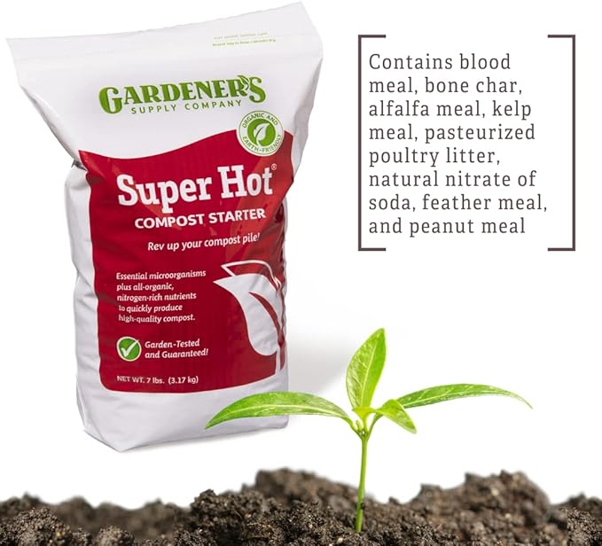 Gardeners Supply Company Super Hot Compost Starter | Compost Pile and Kitchen Waste Ultimate Booster | Activates 8 Bushels of Composts Materials Pile | 7 Pound Resealable Bag