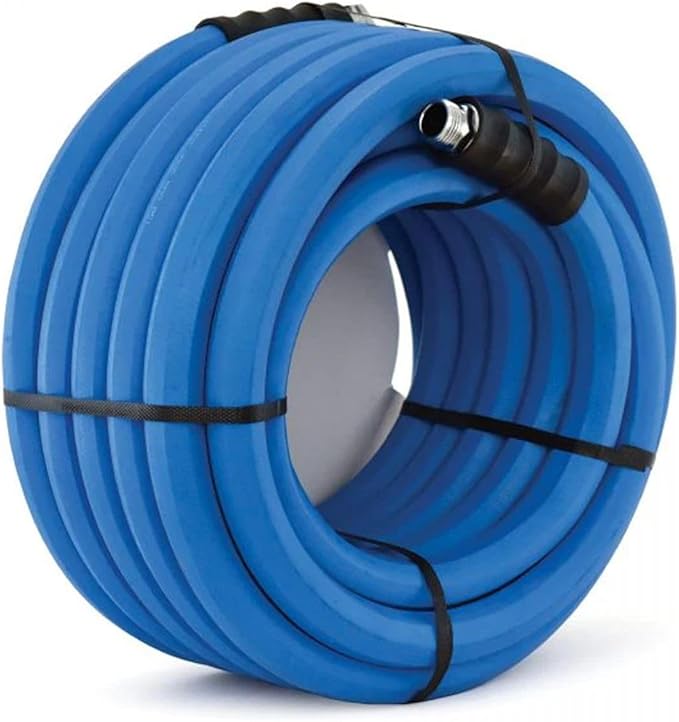 AG-LITE AL34150 3/4" x 150' Rubber Farm & Ranch Water Hose, Lightweight, 500 PSI, 50F to 190F Deg, Polyester Braided, Brass GHT Fittings, 4 Finger-Grip Bend Restrictor, Agriculture & Industrial Use