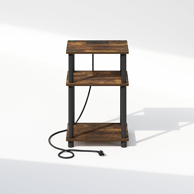 Furinno JUST 3-Tier Night Stand with Charging Station, Amber Pine