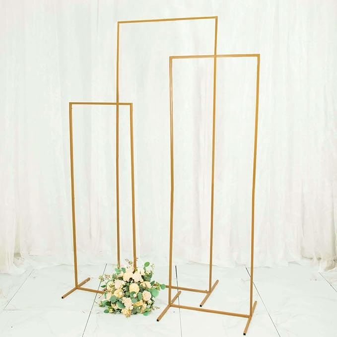 Efavormart Set of 4 Gold Metal Rectangular Wedding Arches, Assorted 3.5ft to 6.5ft Backdrop Stands for Tiered Modern Floral and Balloon Staging