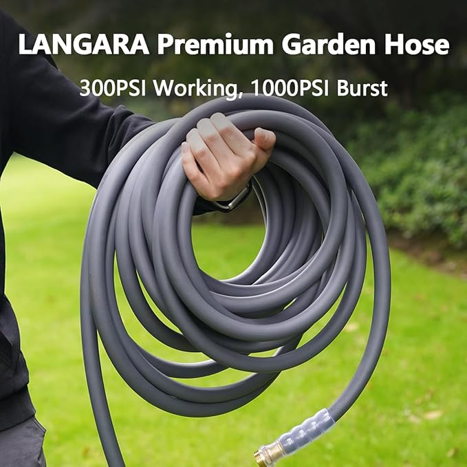 Heavy Duty Premium Garden Hose 25ft x 5/8", 300PSI Working, 1000PSI Burst, Hybrid Rubber Water Hose with Transparent Swivel Handle - Hot/Cold Water - Five Layered Braiding with Brass fittings (Grey)