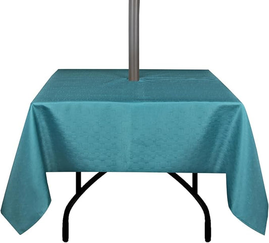 Outdoor Tablecloth Wrinkle-Free Stain Resistant Waterproof Polyester Fabric Table Cover with Zipper Umbrella Hole for Picnic/Party/Dinner/Patio Garden(60×60inch Square,Zippered,Teal)