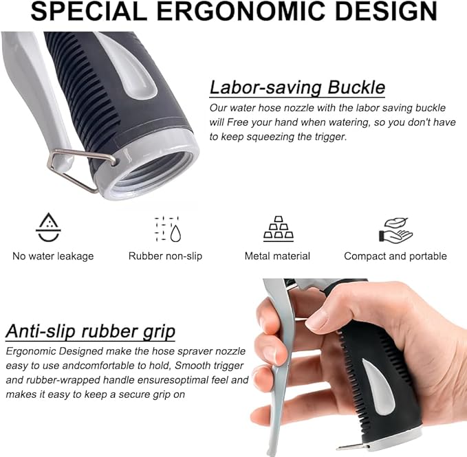 Garden Hose Nozzle Heavy Duty,100% Metal High Pressure Water Hose Sprayer Nozzle with 8 Adjustable Spray Patterns, Non-Slip Grip Hose Sprayer Outdoor for Watering Plants & Lawns, Washing Cars & Pets