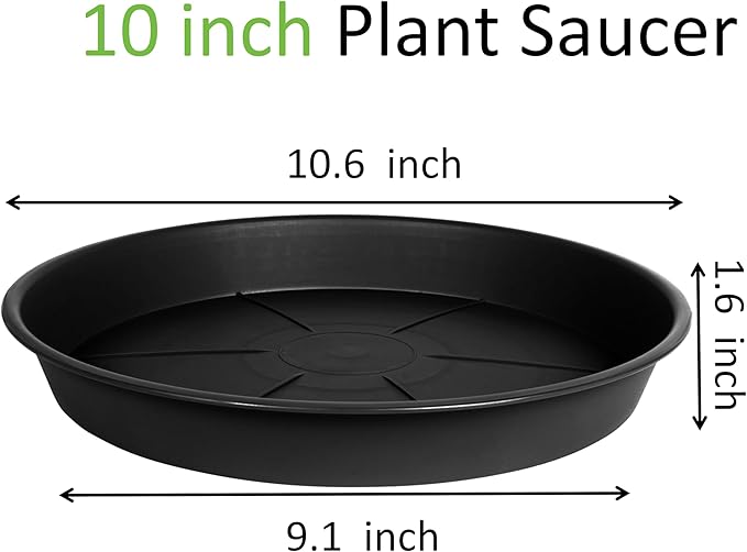 OVZILKI 2 Pack of Plant Saucer 10 inch, Black Plastic Flower Plant Pot Saucer, Heavy Duty Plant Drip Trays Saucers for Indoor, Plant Water Tray for Planters