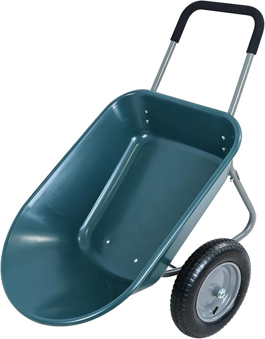 Steel Tray Wheelbarrow Heavy Duty Garden Cart with 12 Inch Pneumatic Wheel, 220lbs Capacity Lightweight Yard Cart Wheelbarrow for Landscaping, Residential Gardening, Red (Green)