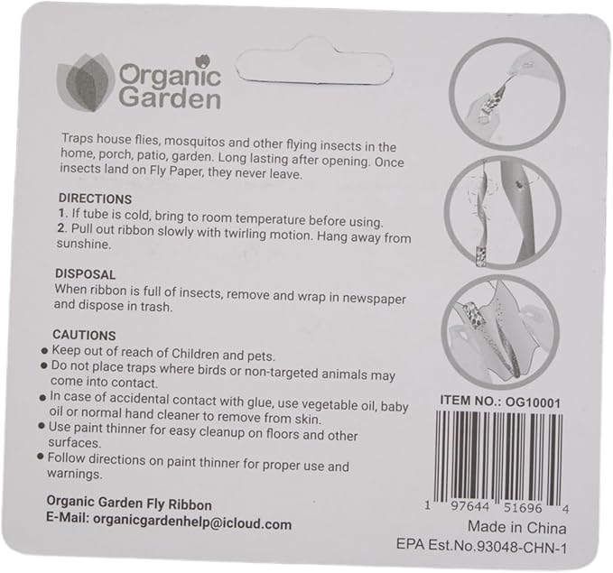 Organic Garden Fruit Fly Ribbon Sticky Traps for Flying Bugs, Insects, Flies, and Mosquitoes, Zero-Poison Indoor and Outdoor Paper, Tacky Surface, Disposable, 4 Pack (2)