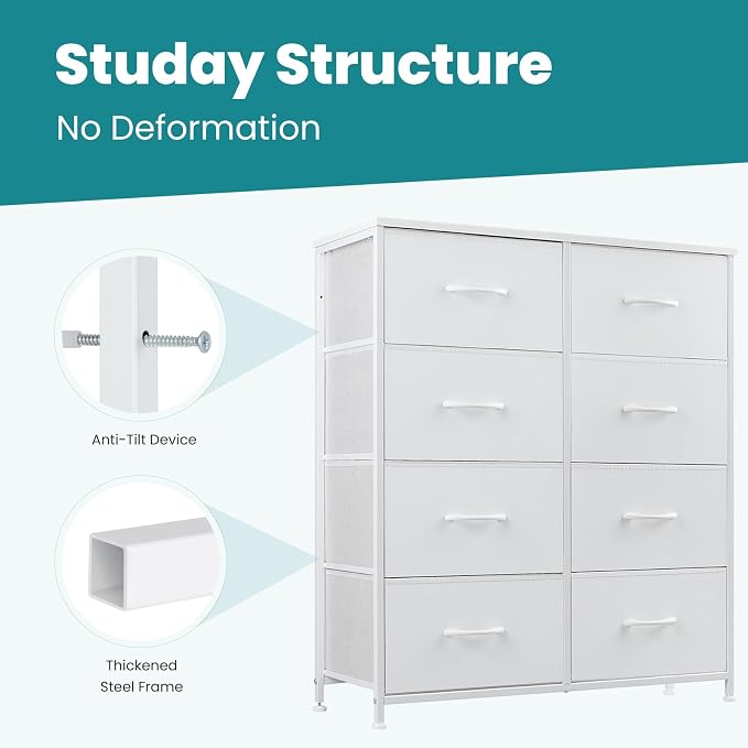 OLIXIS Dresser for Bedroom, 8 Storage Drawers, Tall Fabric Tower Organizer