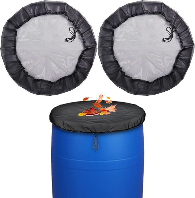 39’’ Mesh Cover for Rain Barrel with Drawstring 2 Pcs Water Collection Buckets Cover Rain Collection Barrels Netting Screen to Keep Leaves and Debris Out