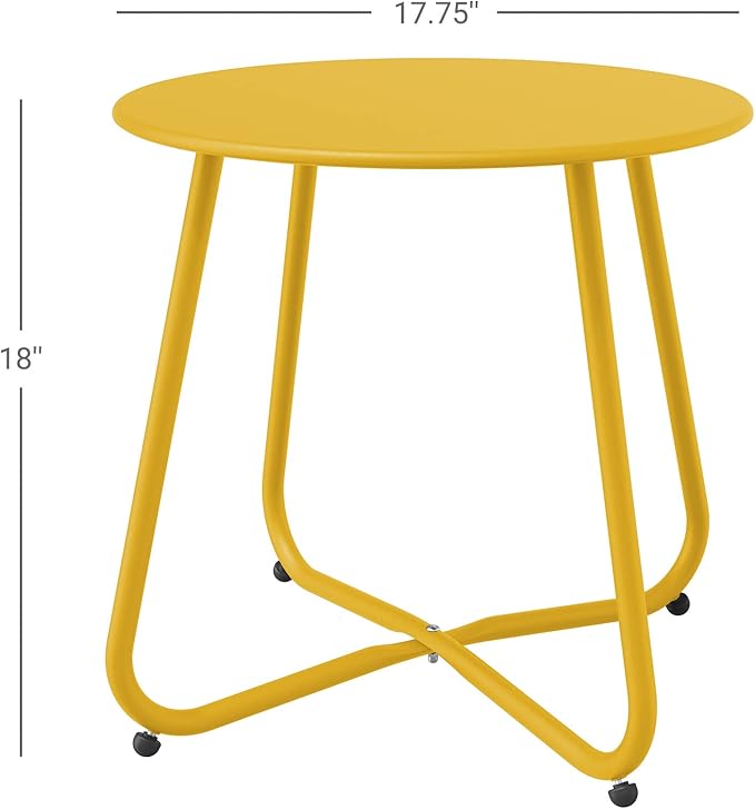 Grand patio Small Round Side Table, 18-inch Outdoor Side Table with Adjustable Feet, Modern End Accent Table for Patio Porch, Yellow