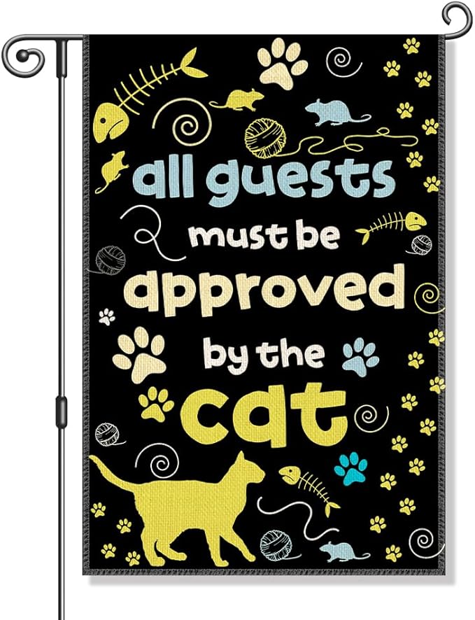 All Guests Must Be Approved by the Cat Garden Flag, Cute Cats Banner, Welcome Yard Home Holiday Party Outdoor Decor, Funny Cat Lover Gifts for Kitty Lovers, Housewarming Flag Gifts