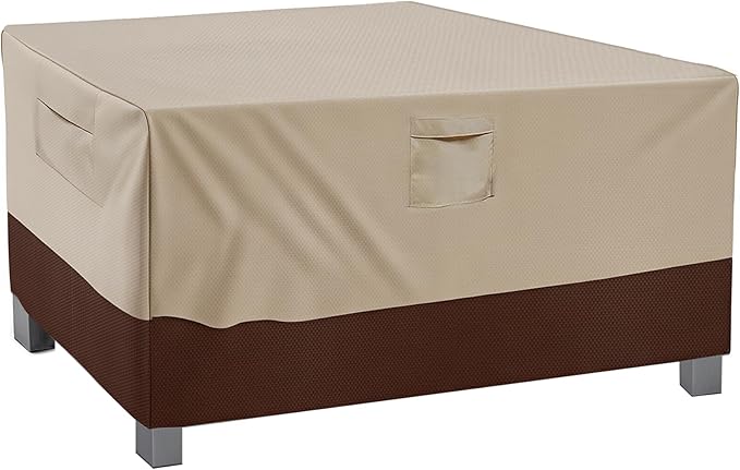 Vailge Rectangular/Oval Patio Table Cover, Heavy Duty and Waterproof Outdoor Lawn Patio Furniture Covers (Beige&brown, 38"Lx38"Wx28"H)