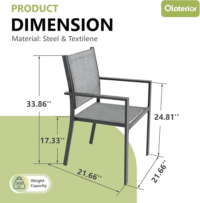 Patio Dining Chairs, All-Weather High-Resilience Textilene Outdoor Dining Chair Set of 2, Heavy-Duty Stackable Minimalist Outdoor Chairs with Armrest, Patio Chairs for Lawn Deck Pool, Grey