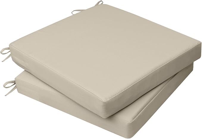 AAAAAcessories Outdoor Seat Cushions for Chairs, Waterproof, Fade-Resistant, 21" x 21" x 3", Patio Furniture Replacement Cushions, Set of 2, Beige