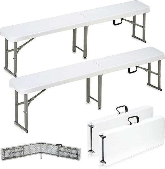 6ft Plastic Folding Bench with Carrying Handle & Lock, Portable Outdoor Bench in Garden Picnic Camping Dining Party Seat, Waterproof Bench for Soccer Activities, Firm and Durable (2Pack A)
