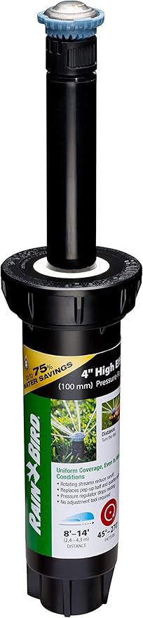 Rain Bird 8SAPROPR Pressure Regulating (PRS) High-Efficiency Pro Rotary Sprinkler, Hand Adjustable 45° - 270° Pattern, 8' - 14' Spray Distance, 4" Pop-up Height