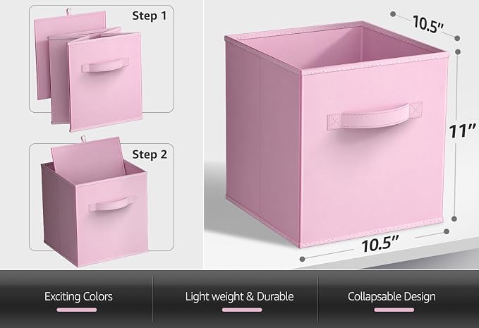 Sorbus Fabric Storage Cubes, 6-Pack Foldable Bins (11 Inch, Pastel Pink)