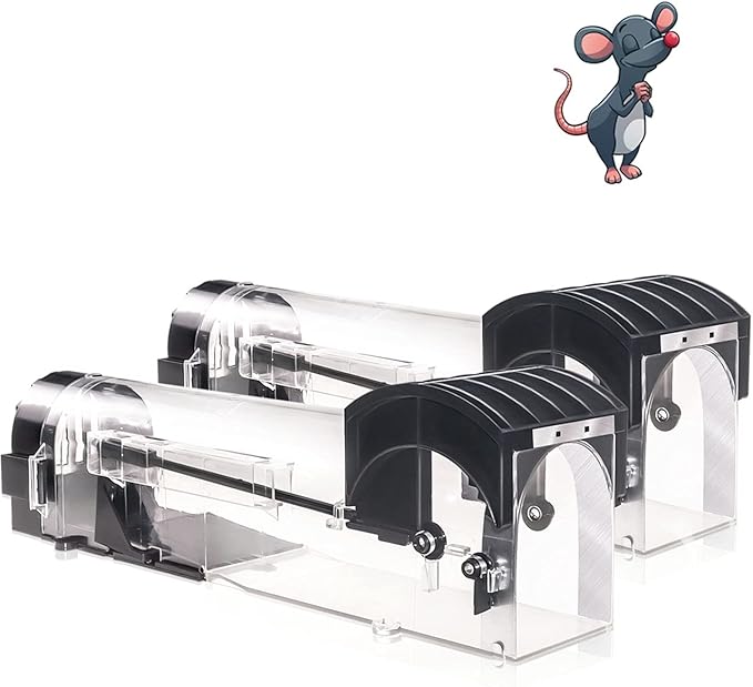 Humane Mouse Traps, 12 inches Enlarged No Kill Rat Live Traps for Chipmunks, Reusable Catch and Release Mice, Pet and Children Friendly Mouse Trap that Work (Black 2Pack)