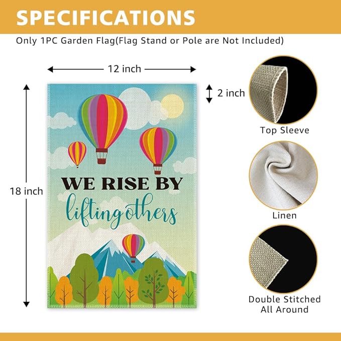 We Rise by Lifting Others Welcome Garden Banner, Kindness & Equality Flag for Yard & Patio