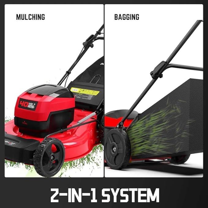 21 Inch/40V Cordless Walk-Behind Lawn Mower，2-in-1 Mulching Bagging,6 Adjustable Cutting Height,Foldable, 2 Batteries & Charger,Easy to Storge,for Garden, Patio, Lawn,Yard