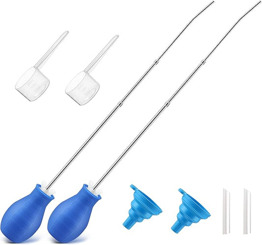 2PCS Diatomaceous Earth Powder Duster, Longer 9" to 22" Retractable Garden Powder Applicator Dispenser, 8 oz Bulb Duster Sprayer Insect for Home Organic Gardening Agricultural Supply (Blue)