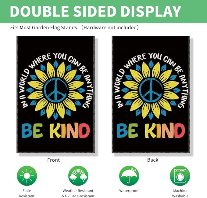 Perfectinsoy In A World Where You Can Be Anything Be Kind Garden Flag, World Peace Ukraine Peace Yard Flag, Stop War Yard Farmhouse Home Patio Porch Outdoor Decor, Support Ukraine National Banner